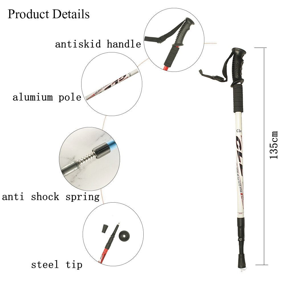 135CM Aluminum Outdoor Hiking Anti Shock Walking Sticks Telescopic Trekking Climbing Poles Ultralight Walking Canes