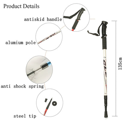 135CM Aluminum Outdoor Hiking Anti Shock Walking Sticks Telescopic Trekking Climbing Poles Ultralight Walking Canes