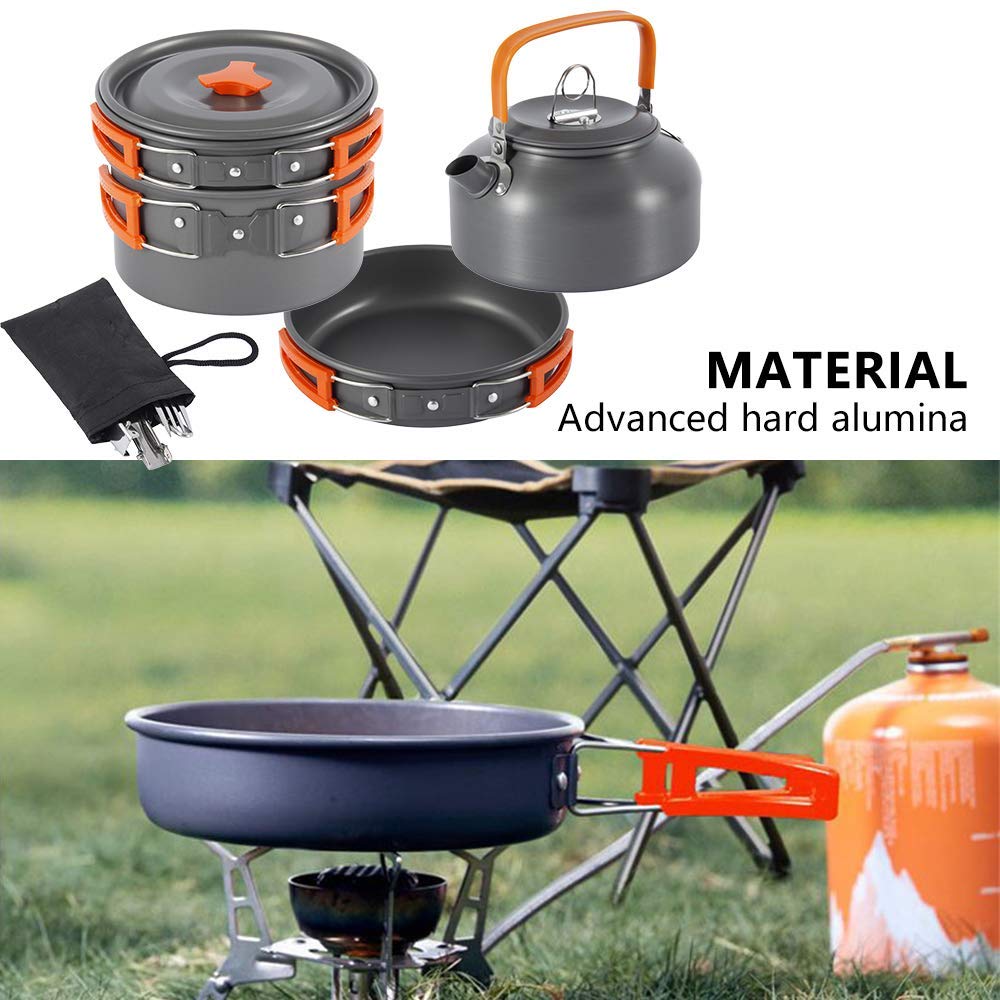 Camping Cookware Kit Outdoor Aluminum Cooking Set Water Kettle Pan