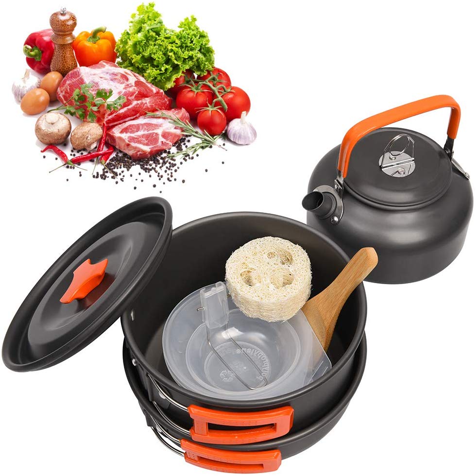 Camping Cookware Kit Outdoor Aluminum Cooking Set Water Kettle Pan