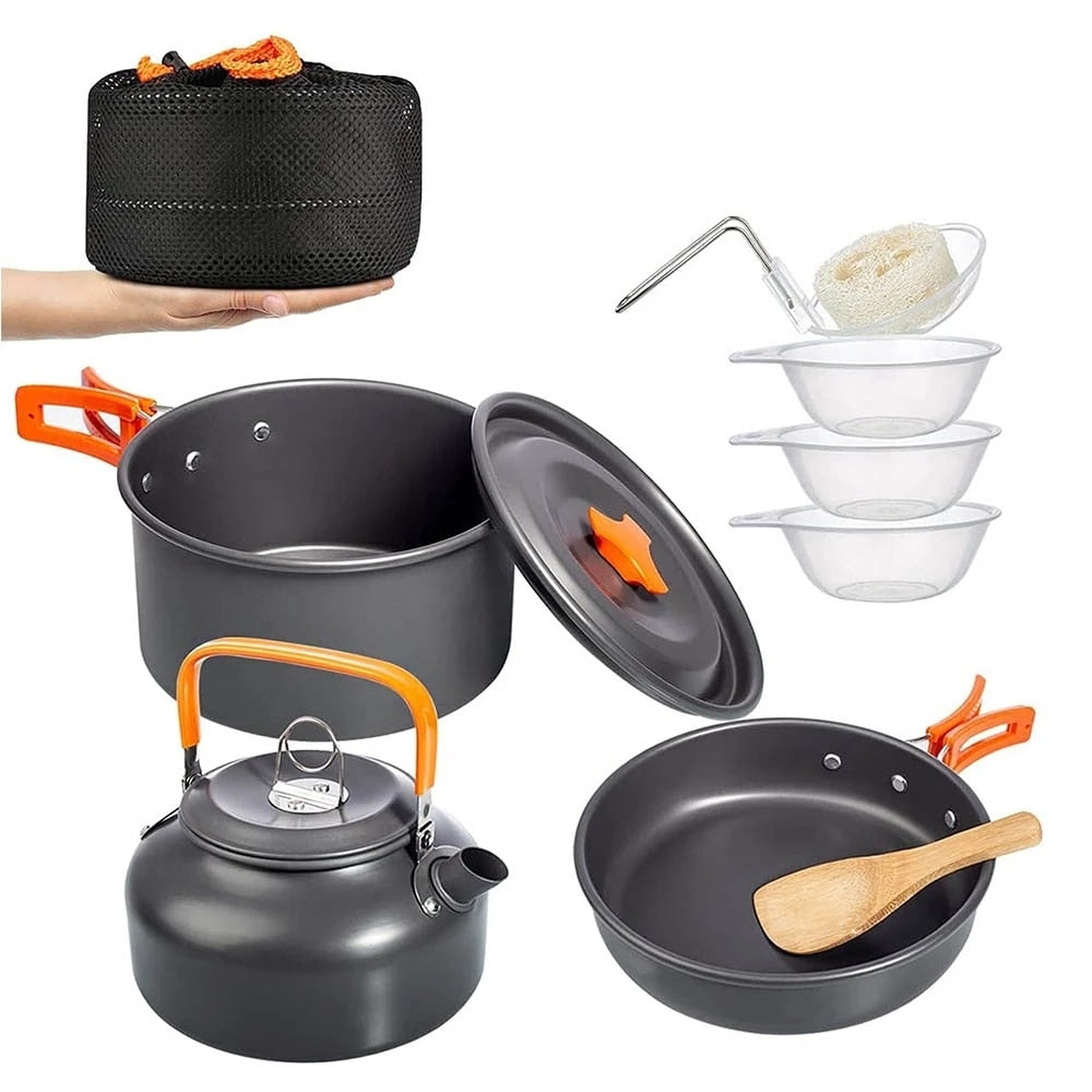 Camping Cookware Kit Outdoor Aluminum Cooking Set Water Kettle Pan