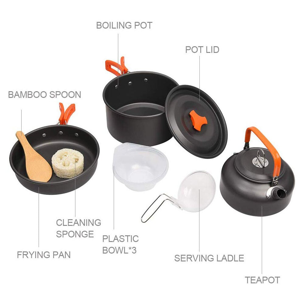 Camping Cookware Kit Outdoor Pot Pan Kettle Portable Cookware Set for Outdoor