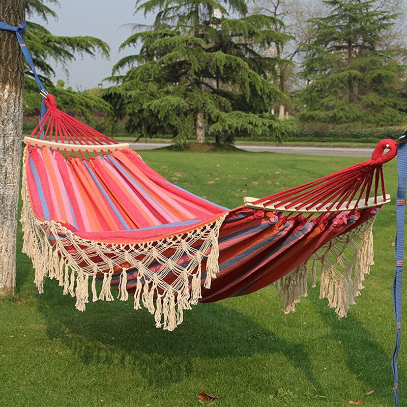 Camping Hammock Portable Two-Person Canvas Stripe Hang Hammock Swing Bed For Sports Home Travel Outdoor