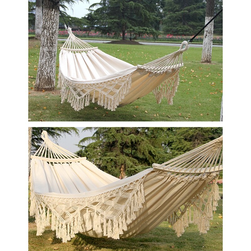 Camping Hammock Portable Two-Person Canvas Stripe Hang Hammock Swing Bed For Sports Home Travel Outdoor