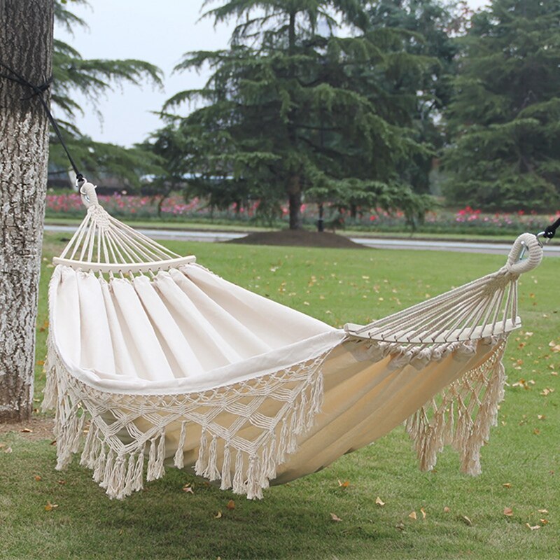 Camping Hammock Portable Two-Person Canvas Stripe Hang Hammock Swing Bed For Sports Home Travel Outdoor