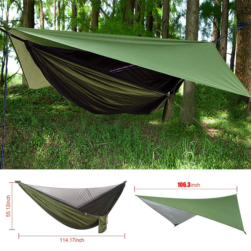 Camping Hammock with Rain Fly Tarp and Mosquito Net Tent Tree Straps Portable