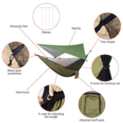 Camping Hammock with Rain Fly Tarp and Mosquito Net Tent Tree Straps Portable