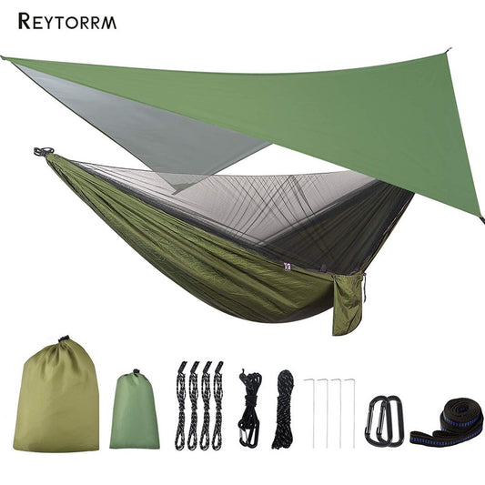 Camping Hammock with Rain Fly Tarp and Mosquito Net Tent Tree Straps Portable