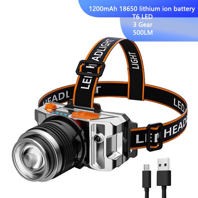 USB Rechargeable Head Torch LED Night Fishing Lamp Headlamp for Camping Hiking