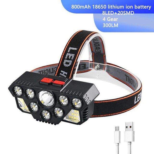 USB Rechargeable Head Torch LED Night Fishing Lamp Headlamp for Camping Hiking