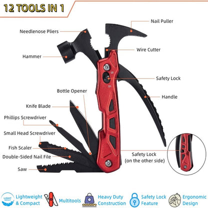 12 in 1 Multi-Functional Mini Hammer Outdoor Camping Hiking Gear