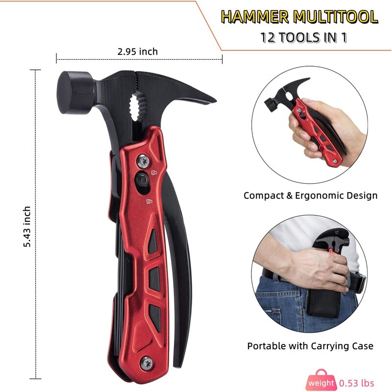 12 in 1 Multi-Functional Mini Hammer Outdoor Camping Hiking Gear