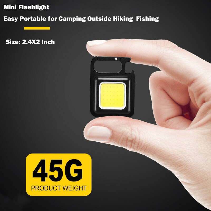 Mini Flashlight Keychain Rechargeable Cob Waterproof Portable Led Work Light 4 Light Modes Bright for Walking Camping Hiking