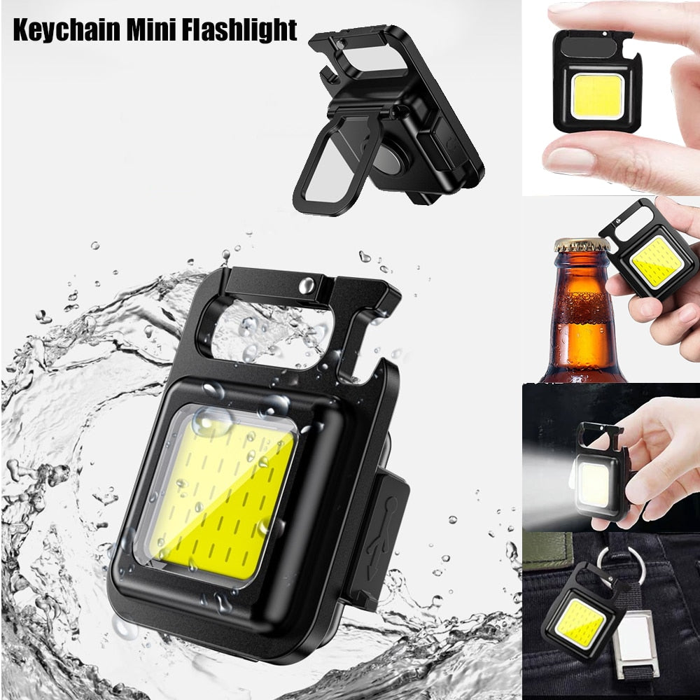 Mini Flashlight Keychain Rechargeable Cob Waterproof Portable Led Work Light 4 Light Modes Bright for Walking Camping Hiking