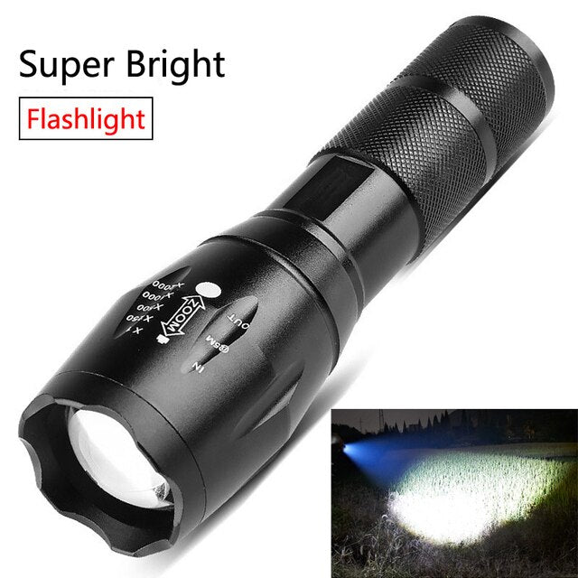 Outdoor Camping Hiking Tactical Flash Light Super Bright Powerful T6 LED Flashlight Super Bright Aluminum Alloy Portable Torch