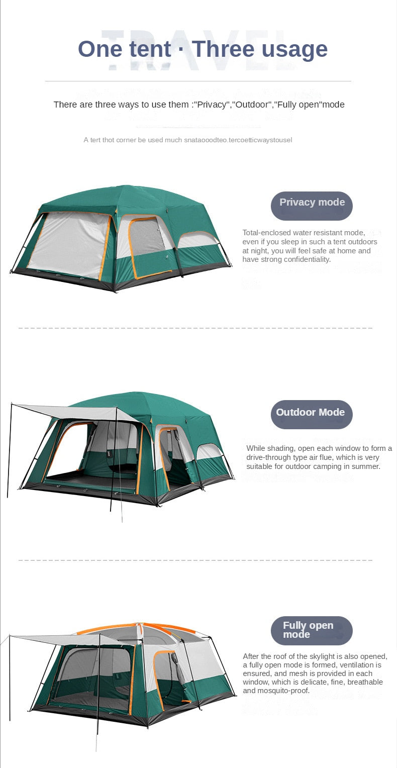 Outdoor Camping Tent 4-6 Person Two-bedrooms Double-layer Backpacking