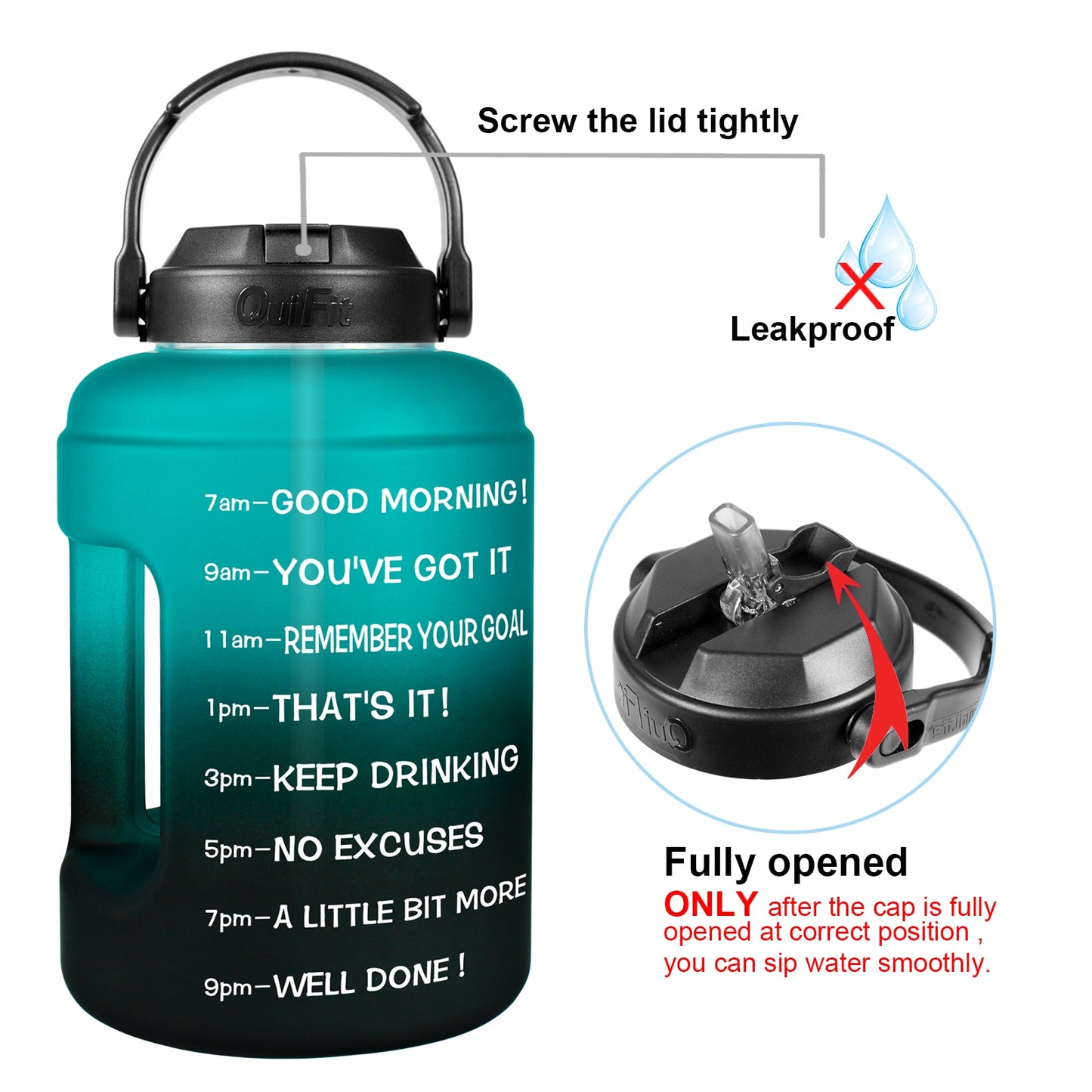 Water Bottle With Straw BPA Free Sport Fitness Tourism GYM Travel Times Jug