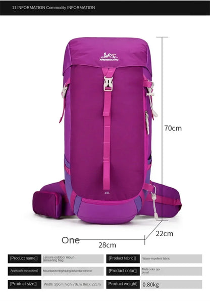 New outdoor mountaineering bag 40 liters shoulder system leisure travel backpack large capacity hiking camping backpack