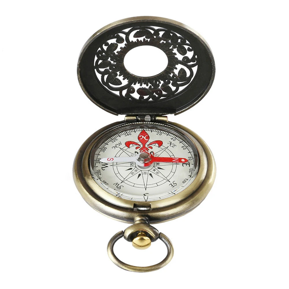 Vintage Bronze Pocket Compass Retro Outdoor Hiking Navigation Compass Kid Gift Retro Pocket Watch Compass Outdoor Tool