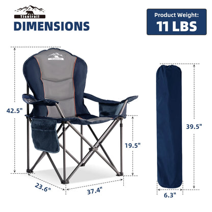 Tisetrail Oversized Camping Chair Folding Chair with Cooler Padded Outdoor Chairs Heavy Duty Support 500 LBS Black&Blue