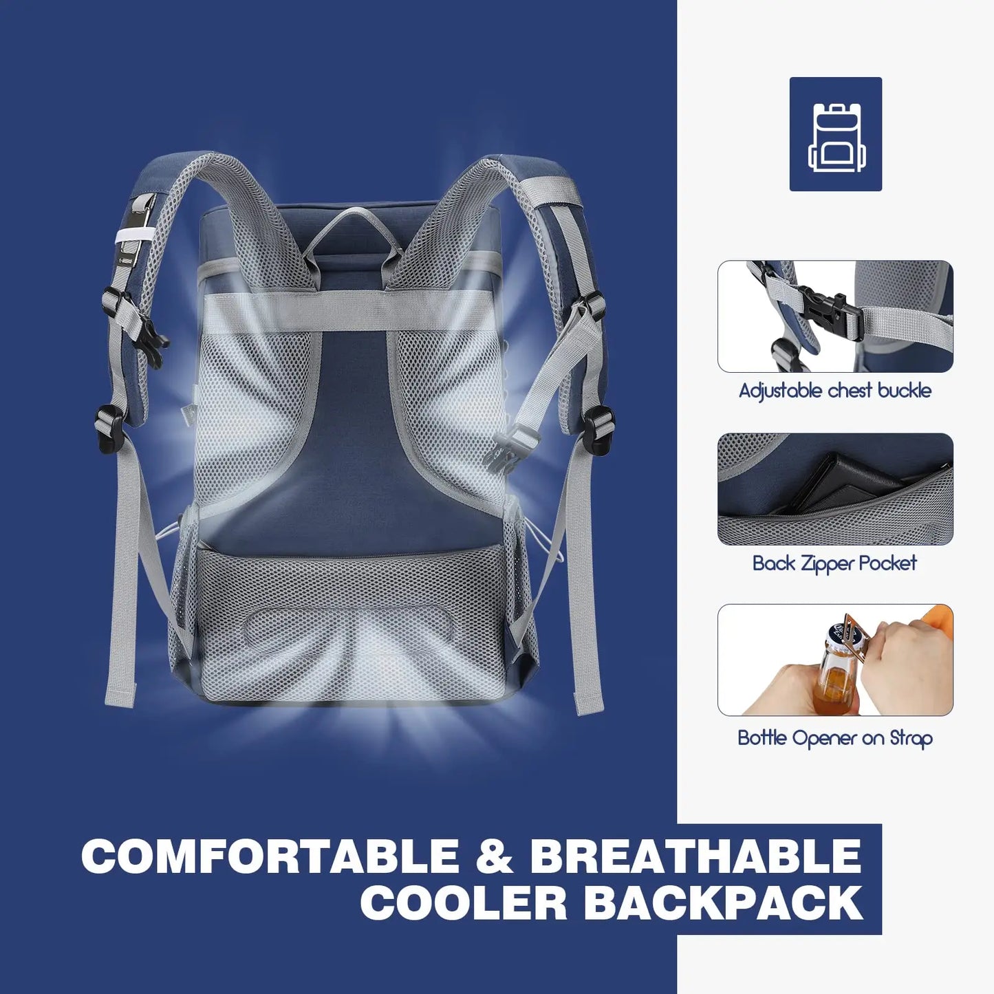 WESTTUNE Insulated Cooler Backpack 35 Can Backpack Cooler Leakproof Insulated Soft Cooler Lunch  Bag for Outdoor Camping Picnic