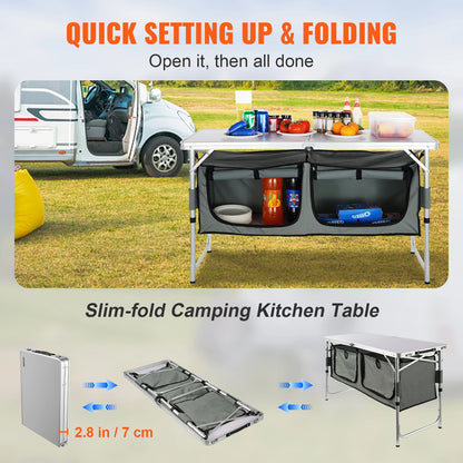 VEVOR Folding Picnic Table Kitchen Camping Cupboards Aluminum Suitcase Table W/ Storage Bag Adjustable Height for Outdoor Garden