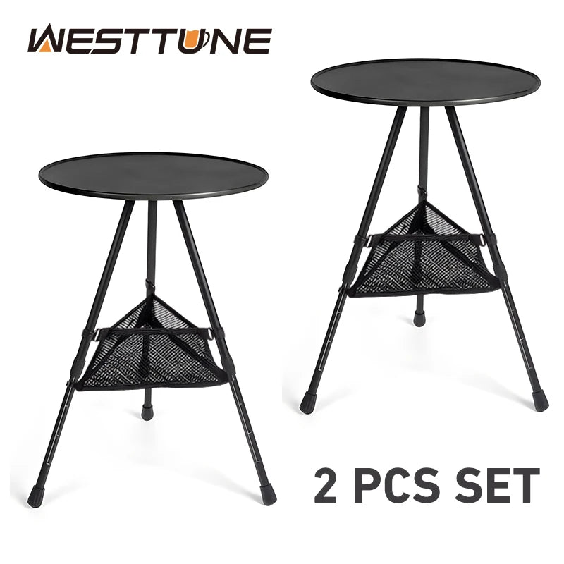 WESTTUNE Outdoor Round Table with Mesh Bag 2 Pcs Set Ultralight Portable Folding Adjustable Table for Camping Picnic Indoor