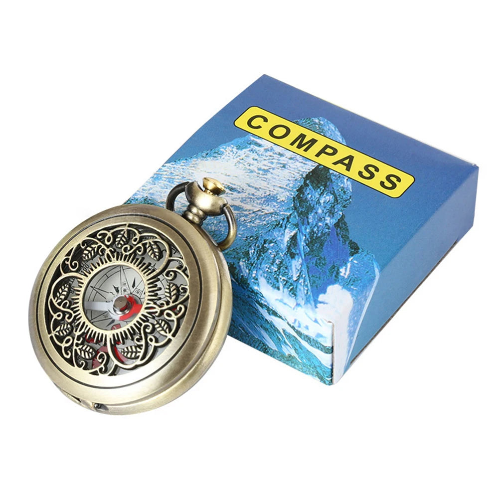 Vintage Bronze Pocket Compass Retro Outdoor Hiking Navigation Compass Kid Gift Retro Pocket Watch Compass Outdoor Tool