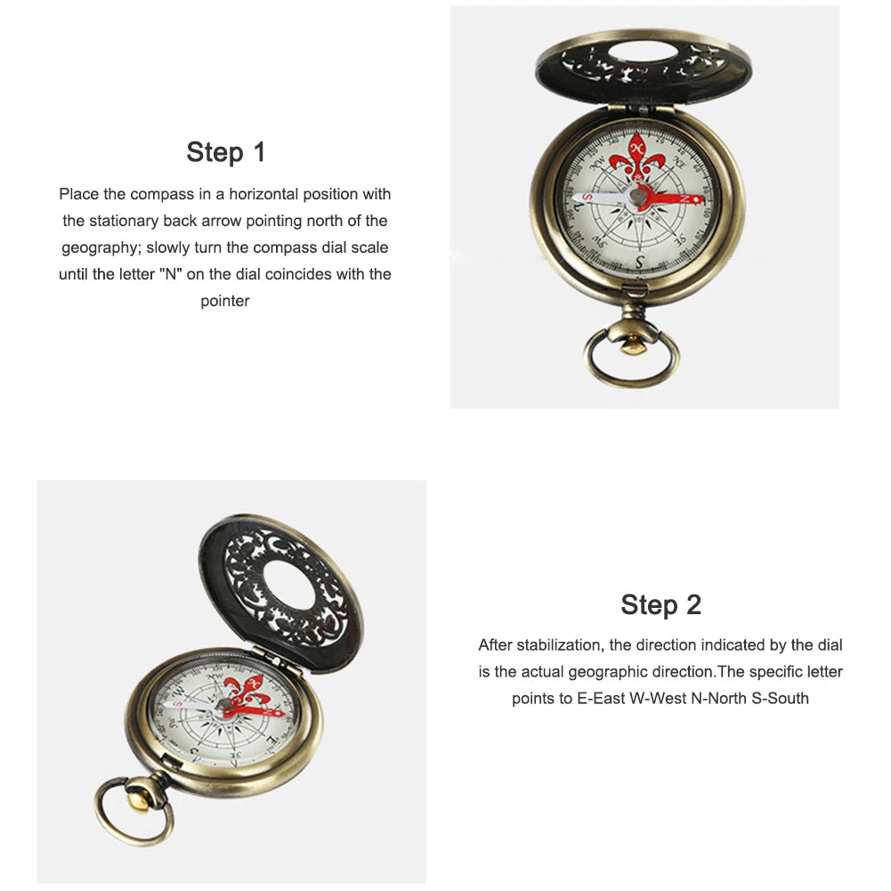 Vintage Bronze Pocket Compass Retro Outdoor Hiking Navigation Compass Kid Gift Retro Pocket Watch Compass Outdoor Tool