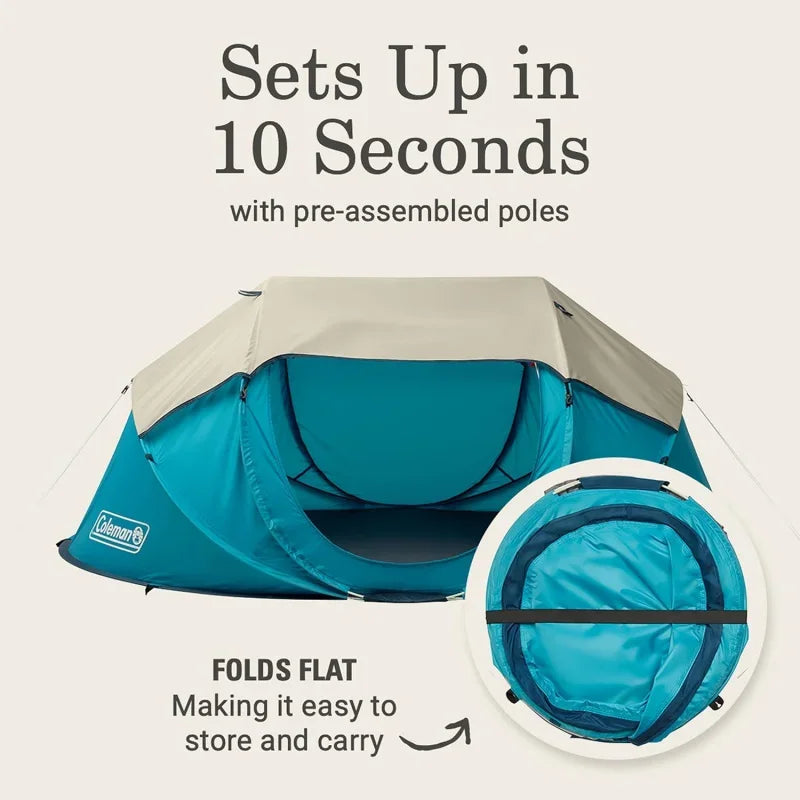 Coleman Camping Tent with Instant Setup, 2/4 Person Tent Sets Up in 10 Seconds with Pre-Assembled Poles, Adjustable Rainfly