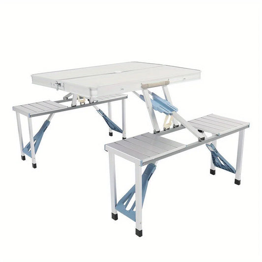 Aluminum Folding Camping Picnic Table With 4 Bench Chair Stool Seat Portable Set