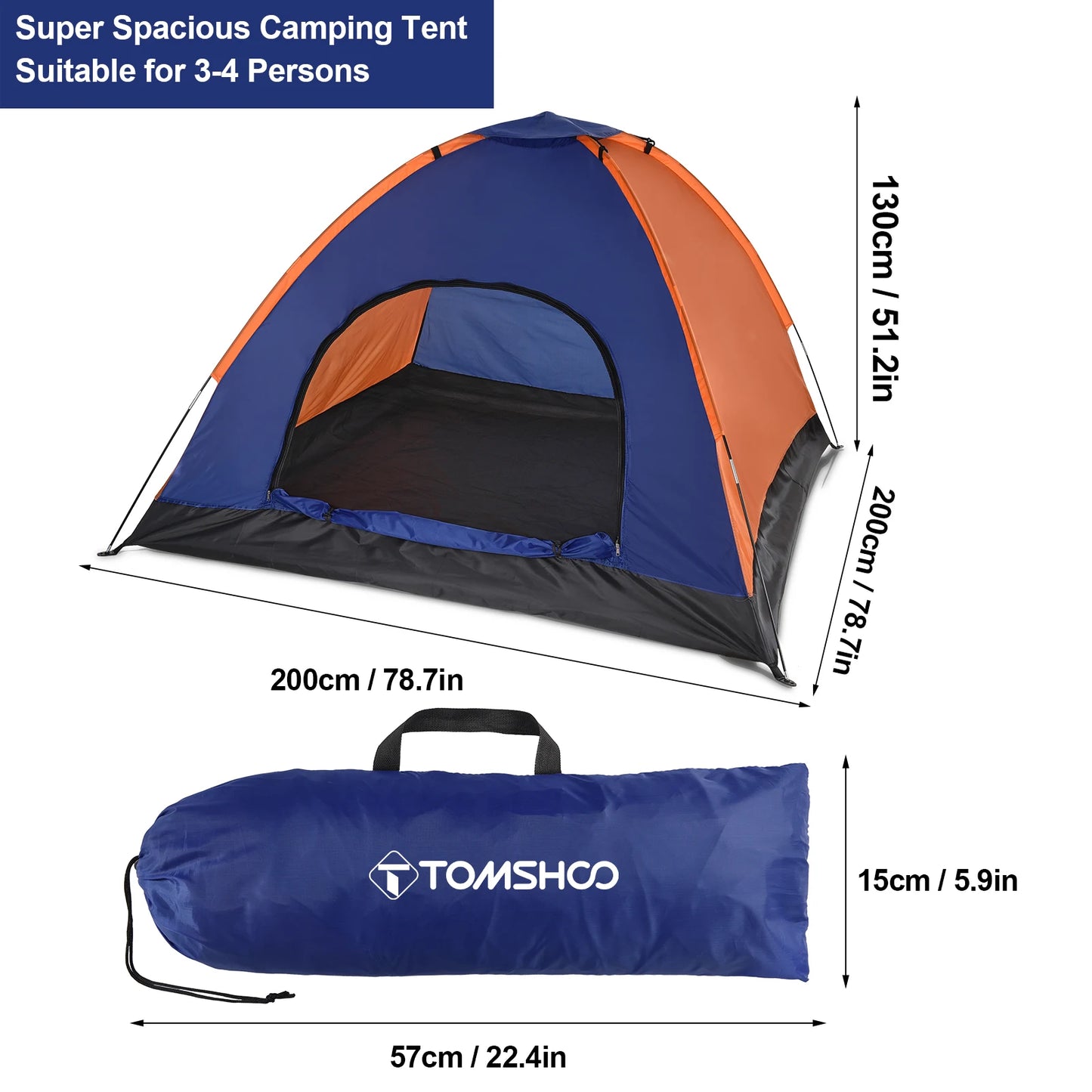 TOMSHOO 3-4 Persons Camping Tent Lightweight Outdoor Backpacking Tent with Rain Fly for Family Camping Hiking Beach Fishing Tent