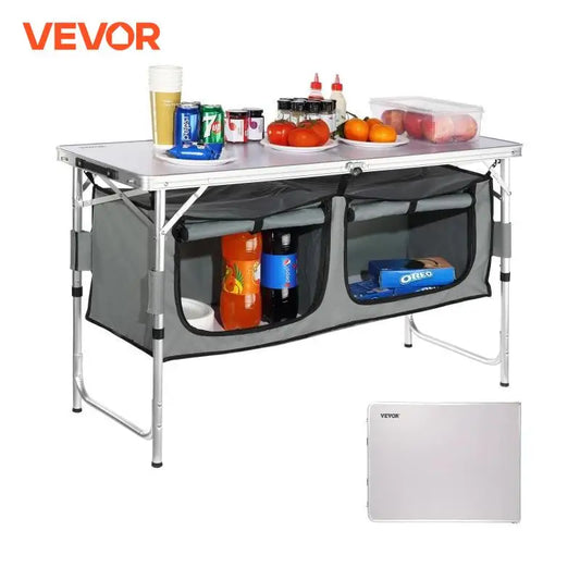 VEVOR Folding Picnic Table Kitchen Camping Cupboards Aluminum Suitcase Table W/ Storage Bag Adjustable Height for Outdoor Garden