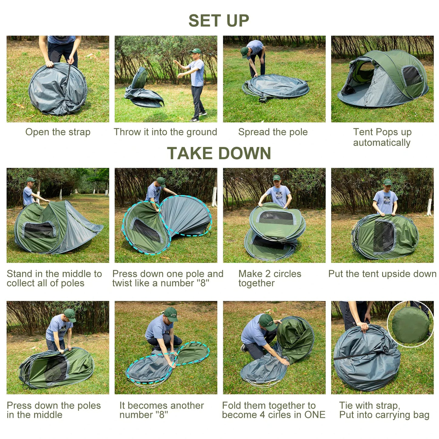 3-4 People Outdoor Throw Open Tent Automatic Pop Up Tents Waterproof Large Space Family Tent for Camping Hiking Tourist