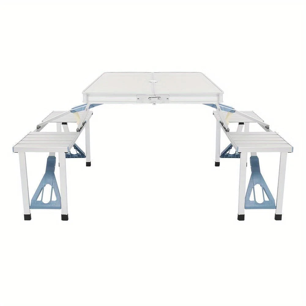 Aluminum Folding Camping Picnic Table With 4 Bench Chair Stool Seat Portable Set