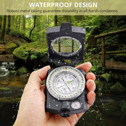 Multifunction Military Compass Pocket Metal Sighting Grey Camping Survival Built-in Bubble Level for Hiking Climbing Biking