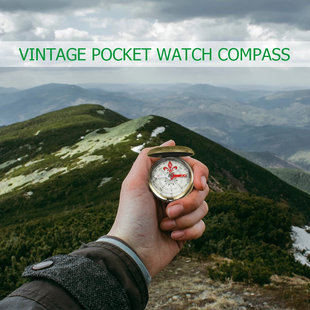 Vintage Bronze Pocket Compass Retro Outdoor Hiking Navigation Compass Kid Gift Retro Pocket Watch Compass Outdoor Tool