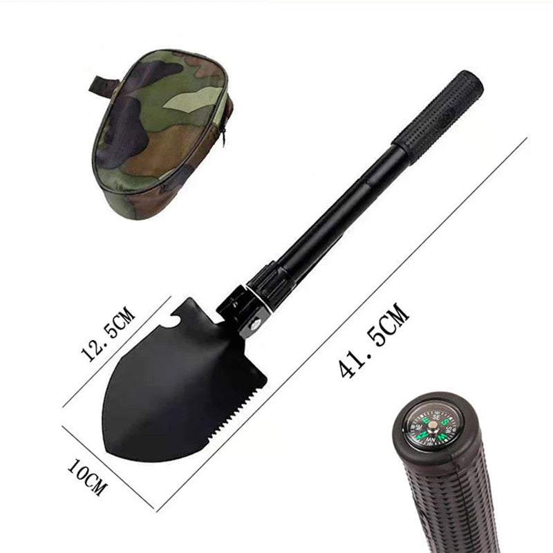 Foldable Portable Truck Mounted Engineer Shovel Camping Tent Outdoor Shovel Self-defense Survival Tool Compass Storage Bag