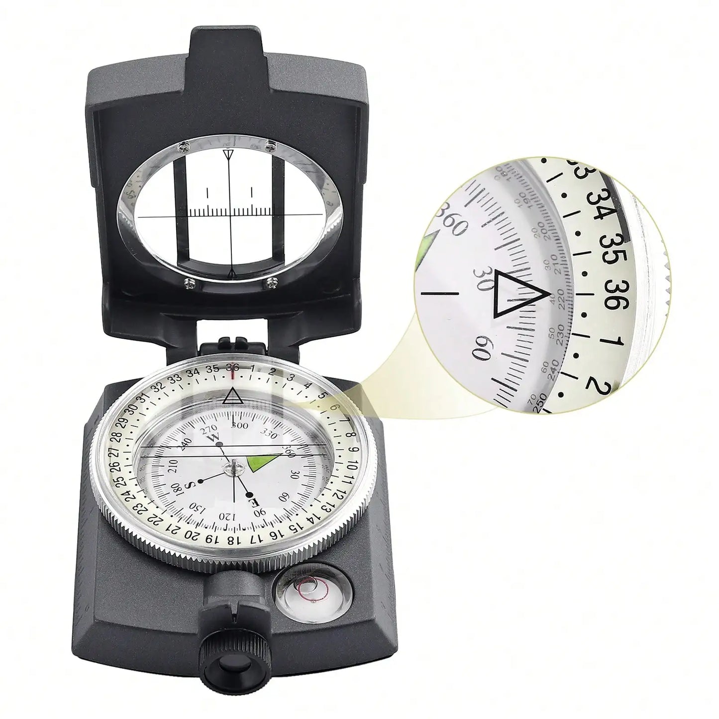 Multifunction Military Compass Pocket Metal Sighting Grey Camping Survival Built-in Bubble Level for Hiking Climbing Biking