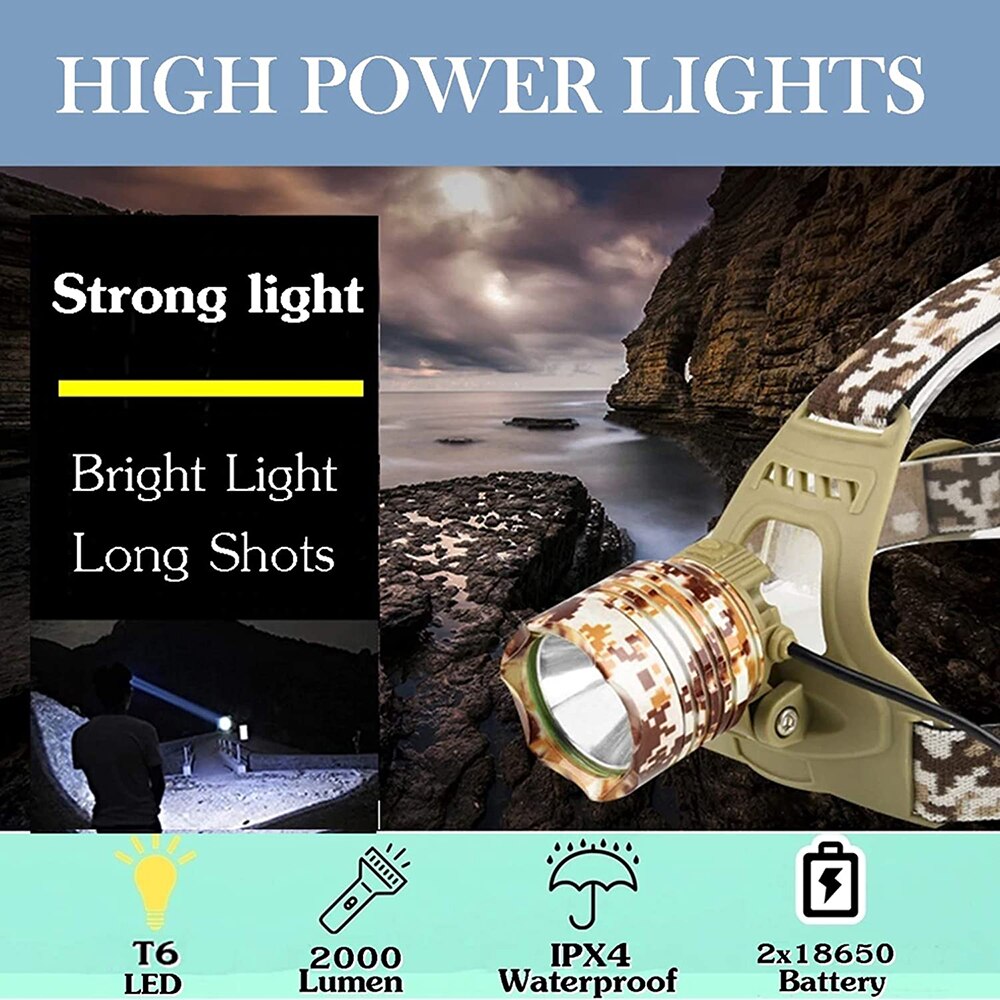 Waterproof LED Headlamp Powerful T6 Camouflage Headlight