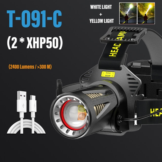 Headlamp Rechargeable Light Headlight Camping Hiking Led Flashlights