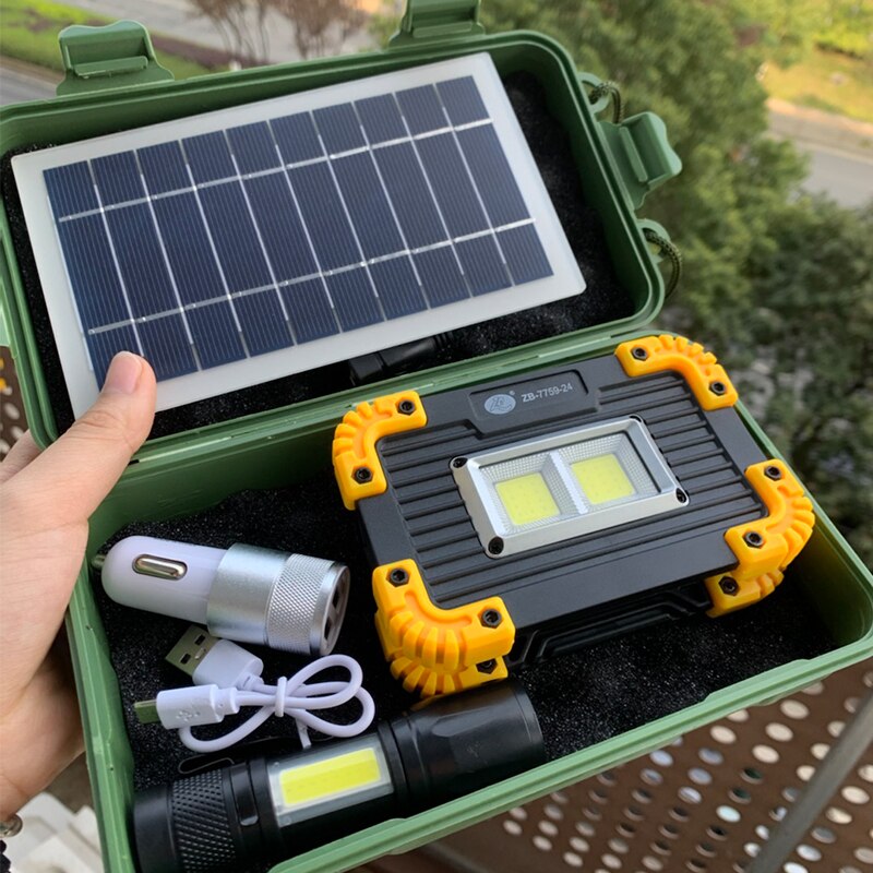 Solar Panel Set Spotlight Portable Solar Power Saving COB LED Travel Light