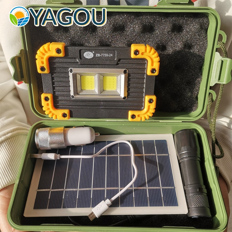 Solar Panel Set Spotlight Portable Solar Power Saving COB LED Travel Light